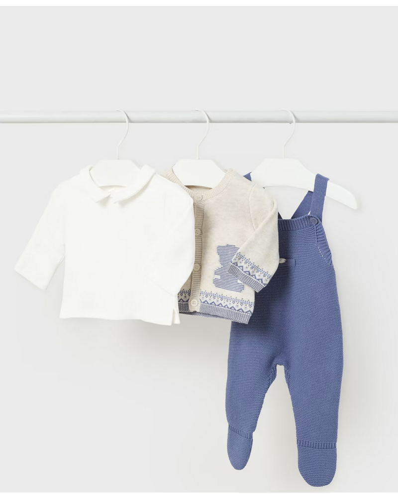 Mayoral Knit Overall Set {Blue/Cream/Wht} F23