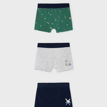 Mayoral Set of 3 Printed Boxers {Grn/Gry/Nvy} F23