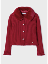 Mayoral Knit Cardigan w/ Fur Collar {Red}
