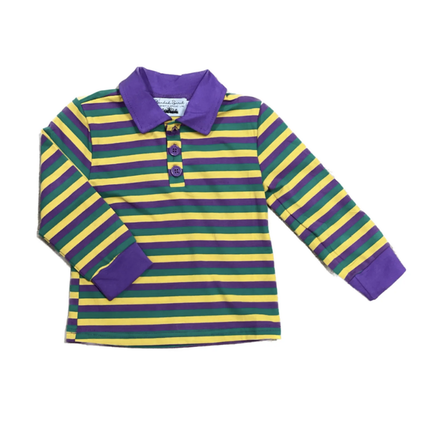 Blended Spirits Mardi Gras Striped Collared L/S {Prp/Grn/Ylw}
