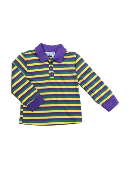 Blended Spirits Mardi Gras Striped Collared L/S {Prp/Grn/Ylw}