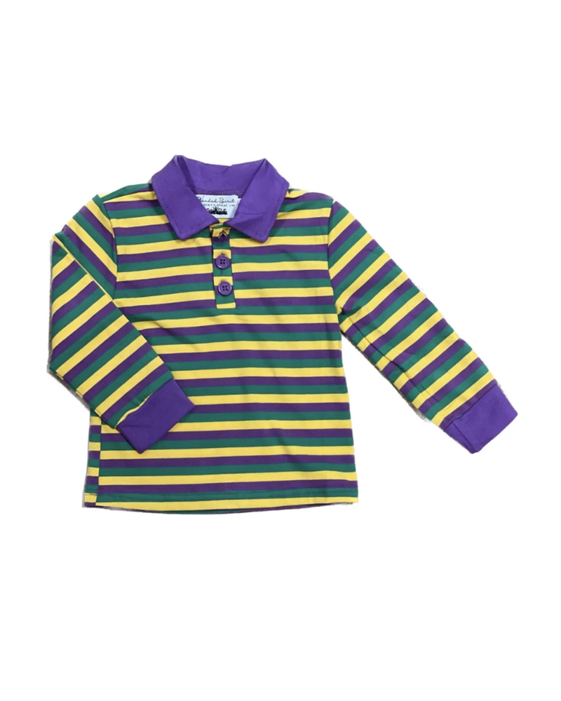 Blended Spirits Mardi Gras Striped Collared L/S {Prp/Grn/Ylw}