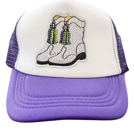 Blended Spirits Mardi Gras Boot Trucker Hat {Purple}