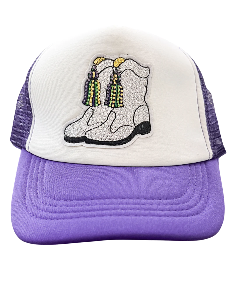 Blended Spirits Mardi Gras Boot Trucker Hat {Purple}