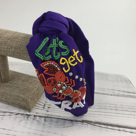 SongLily Mardi Gras Let's Get Cray Crawfish Knot Headband {Purple}