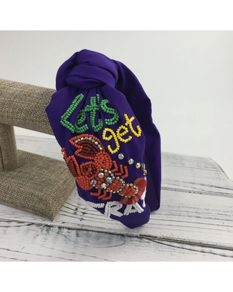 SongLily Mardi Gras Let's Get Cray Crawfish Knot Headband {Purple}