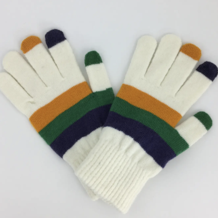 SongLily Mardi Gras Striped Touch Screen Gloves {White}