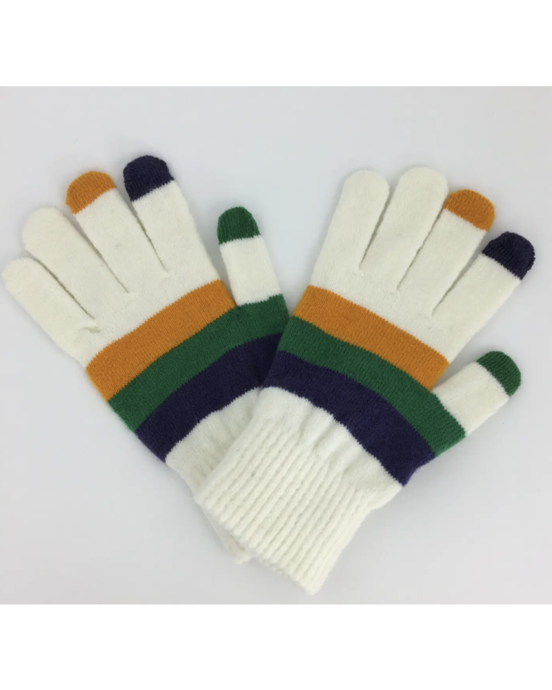 SongLily Mardi Gras Striped Touch Screen Gloves {White}