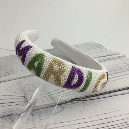 SongLily Mardi Gras Pearl Headband {White}