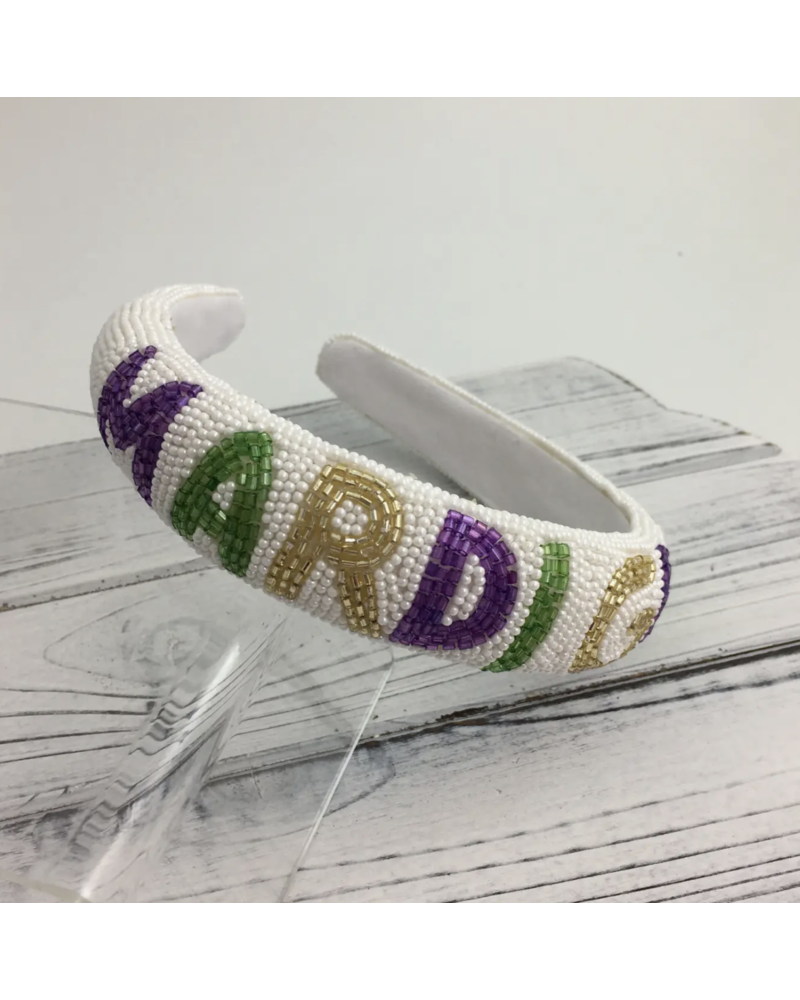 SongLily Mardi Gras Pearl Headband {White}