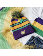 42POPS Embroidered Mardi Gras Striped Beanie {Purple}
