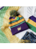 42POPS Embroidered Mardi Gras Striped Beanie {Purple}