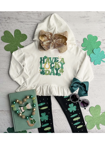 The Hair Bow Company Have a Lucky Day Hoodie Set {Green/Wht/Blk}