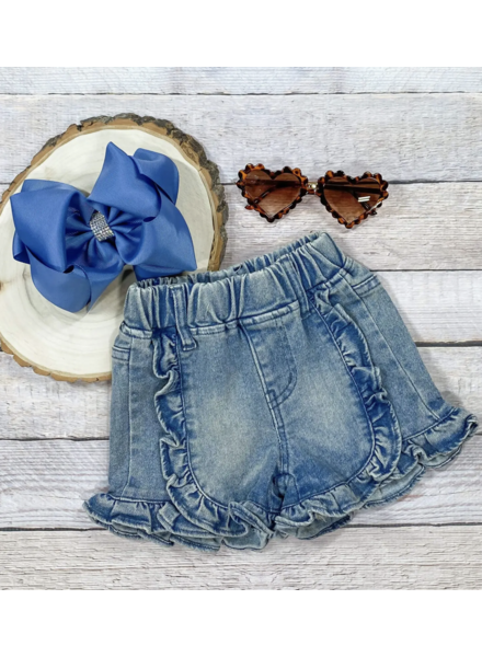 The Hair Bow Company Ruffled Denim Shorts {Blue}