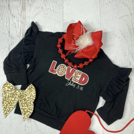 The Hair Bow Company Loved John 3:16 Ruffle Shirt {Blk/Leo}