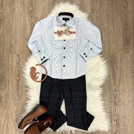L/S Dress Shirt {Pale Blue Circles/Org}