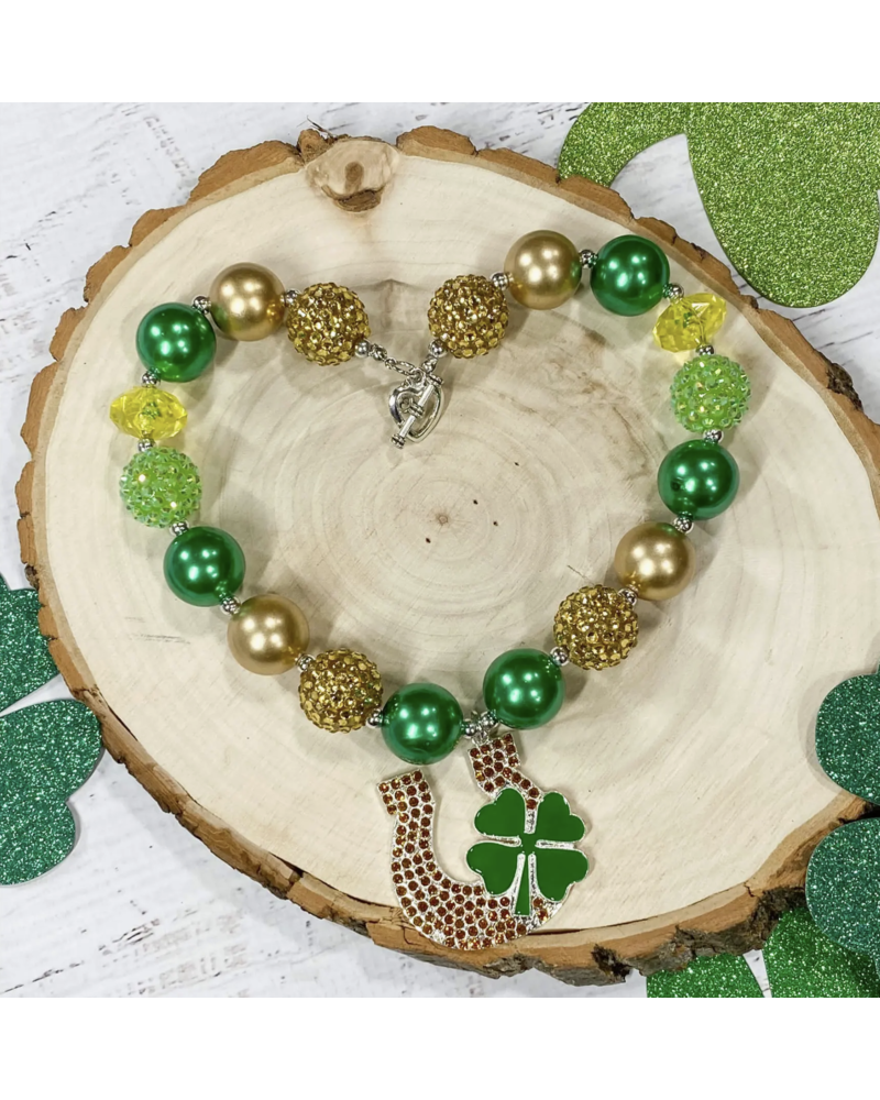 The Hair Bow Company Lucky U Horseshoe Necklace {Green}