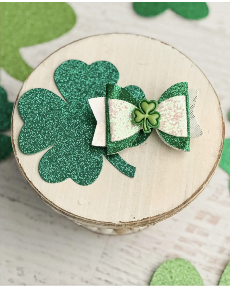 The Hair Bow Company Lucky Shamrock Glitter Bow {Green}