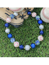 The Hair Bow Company Baseball Chunky Bead Necklace {Blue}