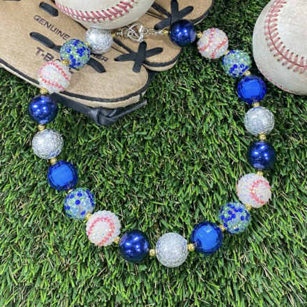 The Hair Bow Company Baseball Chunky Bead Necklace {Blue}