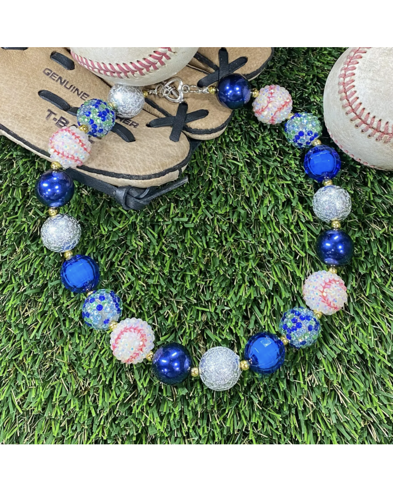 The Hair Bow Company Baseball Chunky Bead Necklace {Blue}