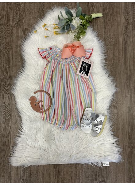 Delaney Striped Smocked Flower Bishop Bubble {Multi}