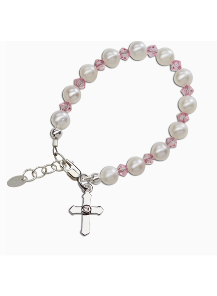 Cherished Moments Halle Silver Pink Baby Cross Bracelet Baptism & Communion Gift {Sterling Silver}