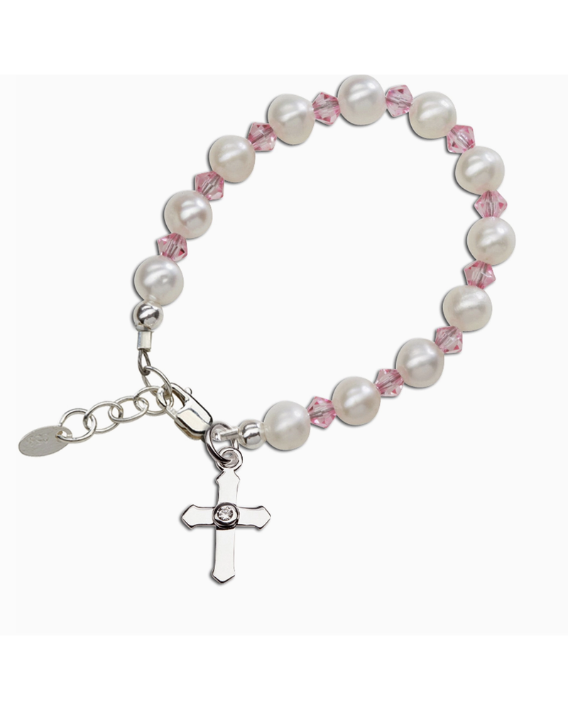 Cherished Moments Halle Silver Pink Baby Cross Bracelet Baptism & Communion Gift {Sterling Silver}