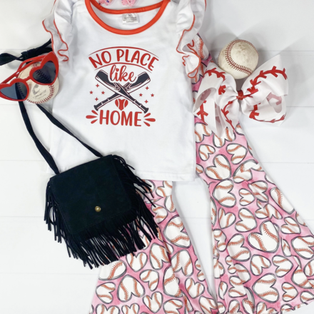 The Hair Bow Company No Place Like Home Baseball Bellbottom Set {Rd/Wht/Pnk}