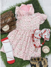 The Hair Bow Company Baseball Flutter Sleeve Dress {Pink}