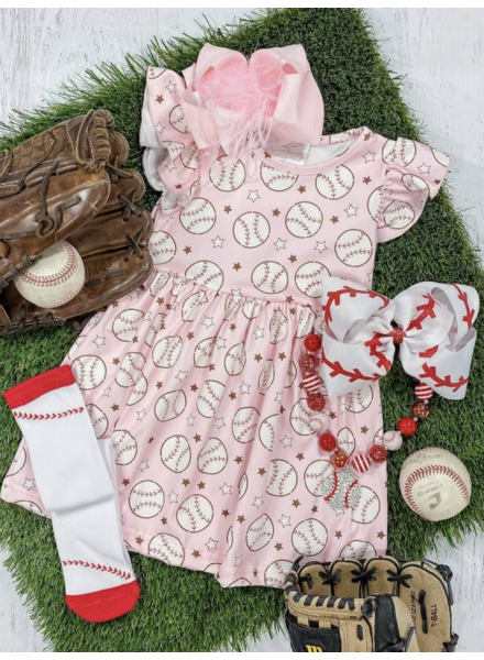 The Hair Bow Company Baseball Flutter Sleeve Dress {Pink}