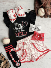 The Hair Bow Company My Heart is on the Field Shorts Set {Blk/Wht/Red}