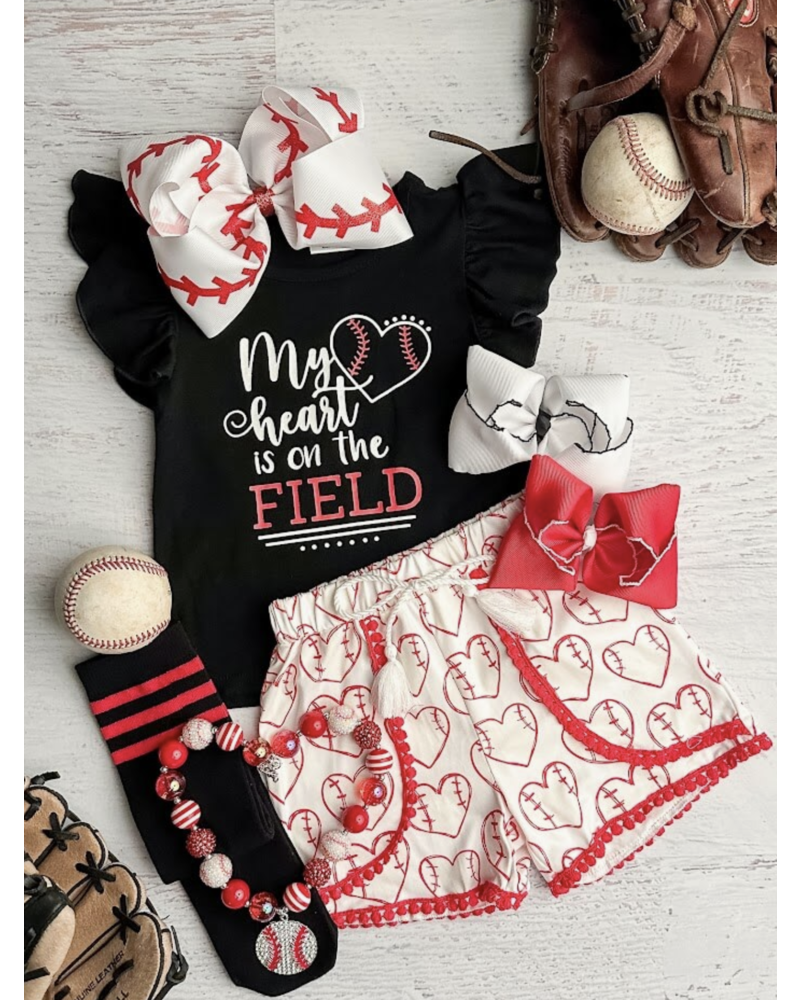 The Hair Bow Company My Heart is on the Field Shorts Set {Blk/Wht/Red}