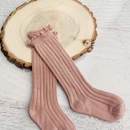 The Hair Bow Company Lettuce Edge Ruffle Socks {Dusty Rose}