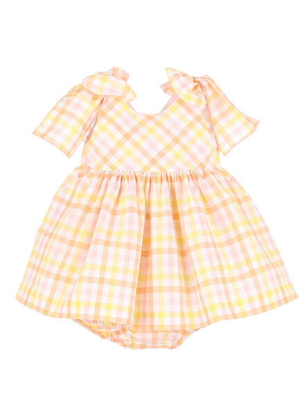 Sophie & Lucas Pastel Plaid Bow Dress {Pnk/Ylw/Orn}