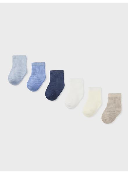 Mayoral Set of 6 socks {Blues/Wht/Tan}