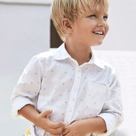 Mayoral Printed Shirt w/ Twill Pants {Wht/Royal}