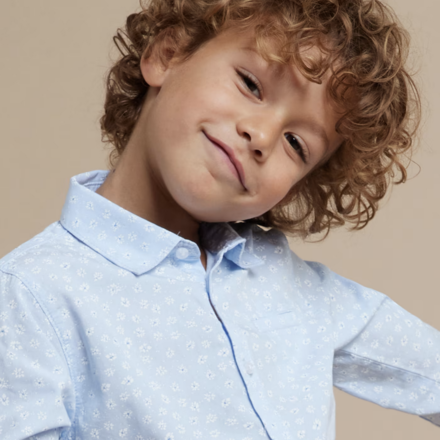 Mayoral Floral Shirt w/ Twill Pants {Sky Blue/Wht}