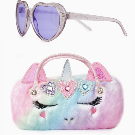 OMG Accessories Miss Gwen Unicorn Ombre Plush Heart Sunglasses and Case