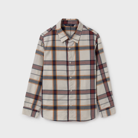 Mayoral L/S Plaid Shirt {Bur/Nvy/Org} Tween