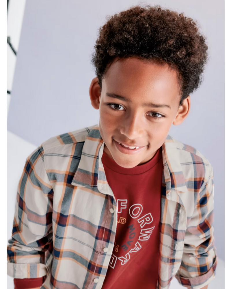 Mayoral L/S Plaid Shirt {Bur/Nvy/Org} Tween