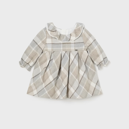 Mayoral Plaid Ruffle Collar Dress {Walnut/Brn/Gry}