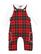 Sophie & Lucas Tartan Tidings Overall Set {Red/Grn}