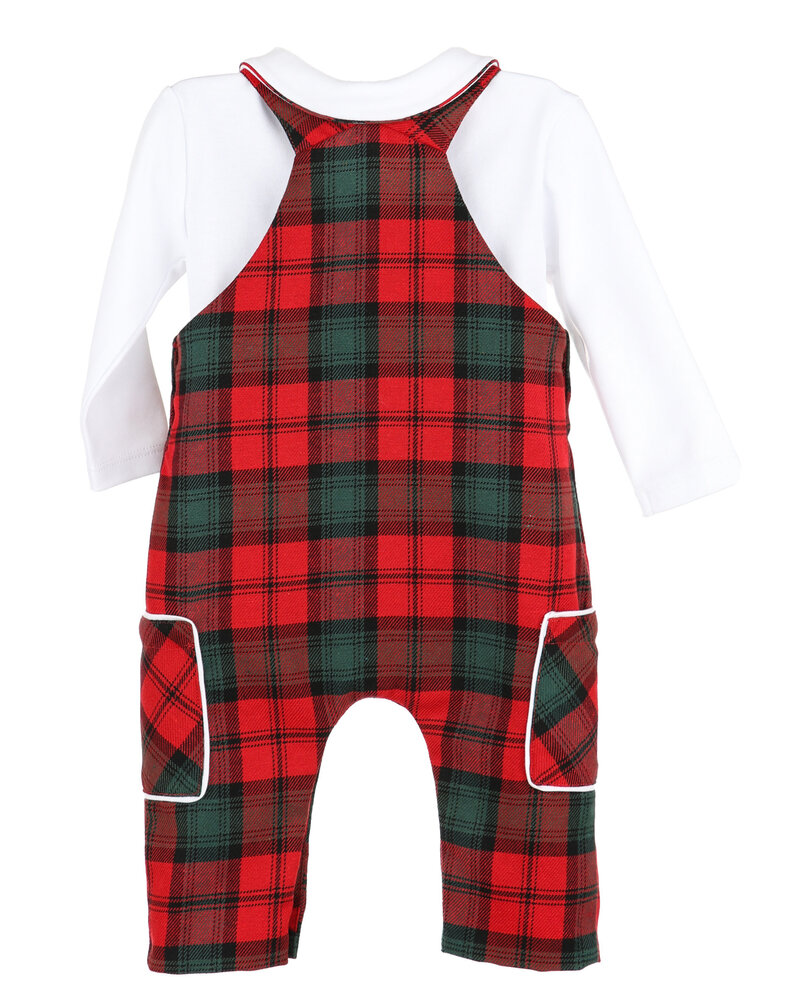 Sophie & Lucas Tartan Tidings Overall Set {Red/Grn}