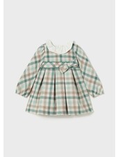 Mayoral Plaid Ruffle Collar Dress w/ Bow {Jade/Tan}