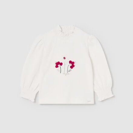Mayoral Floral Ruffle Shirt Set{Cream/Cherry/Nvy}