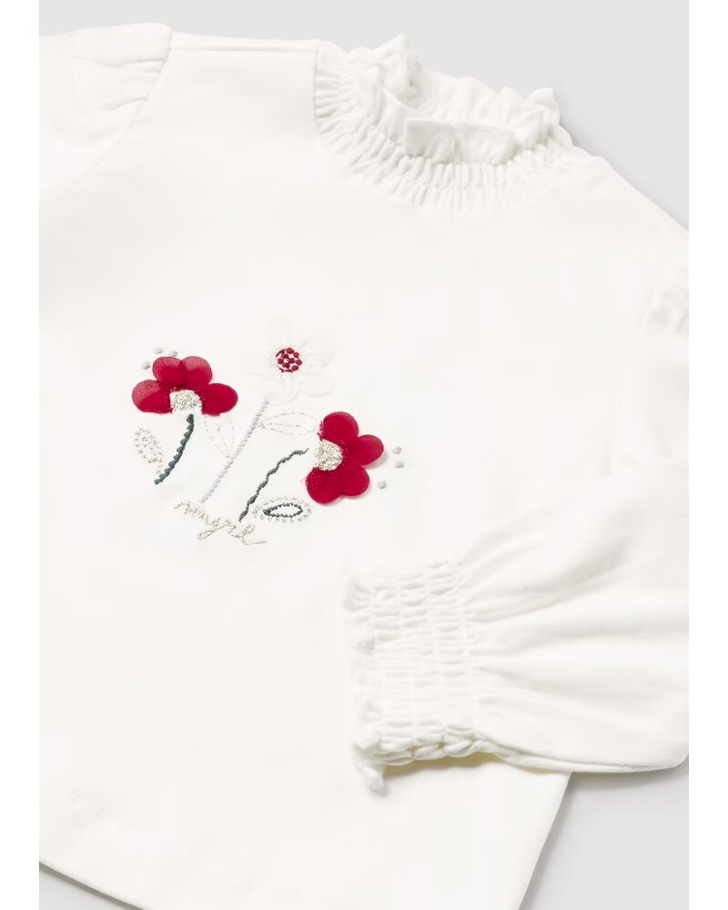 Mayoral Floral Ruffle Shirt Set{Cream/Cherry/Nvy}