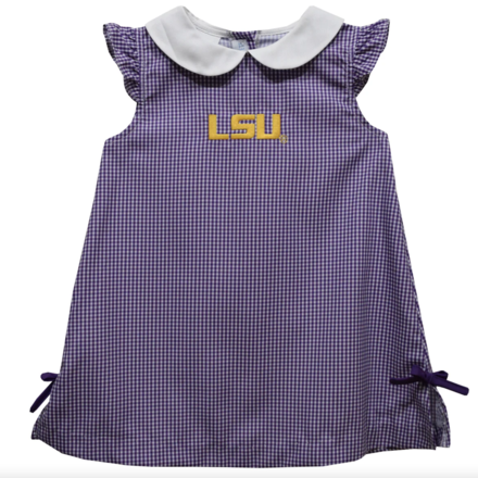 Vive La Fete LSU Tigers Emb A-Line Dress {Wht/Purp Gingham}