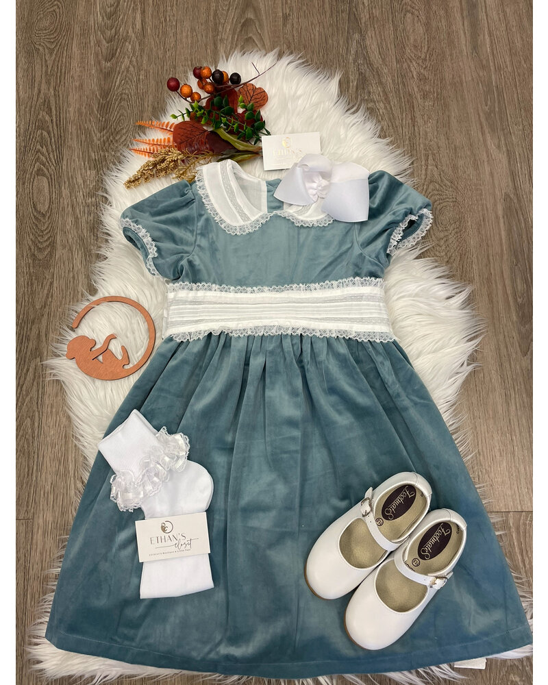 Scarlet Dress w/ Lace Collar {Dusty Blue Velvet} F24