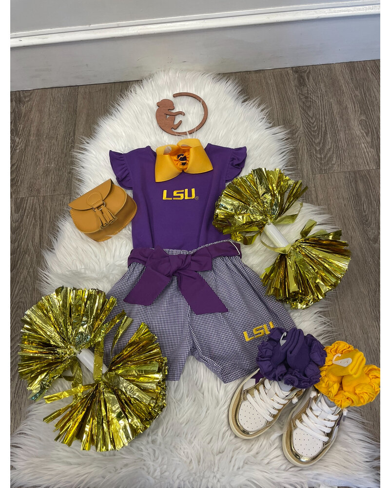 LSU Tigers Emb Tank/Short Set {Wht/Purp Gingham} F24